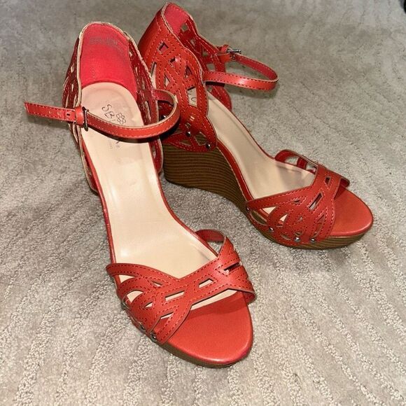 Sbicca Orange Strappy Wedge Heels - Picture 1 of 6